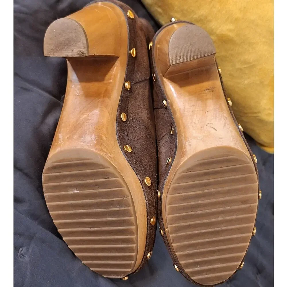 Tory Burch Brown Suede Clog Ankle Boots
